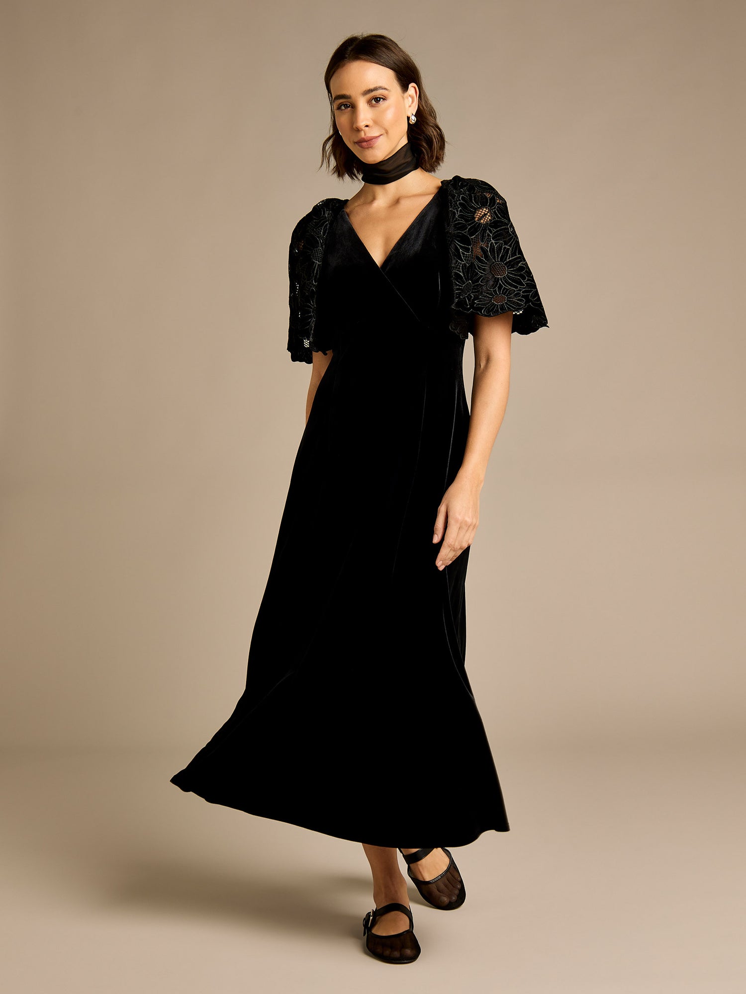 Cecily Embroidered Velvet Maxi Dress