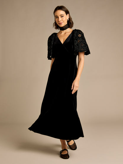 Cecily Embroidered Velvet Maxi Dress