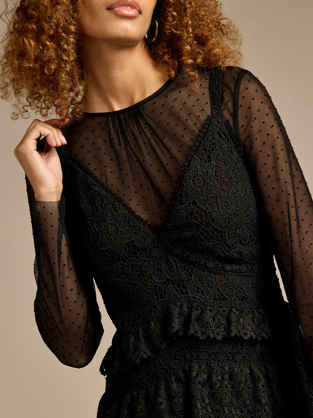 Cowley Black Lace and Dobby Mesh Maxi Dress