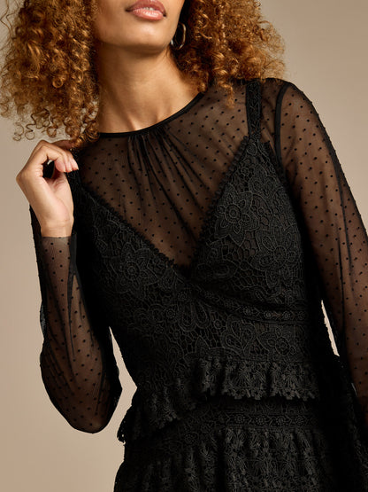 Cowley Black Lace and Dobby Mesh Maxi Dress