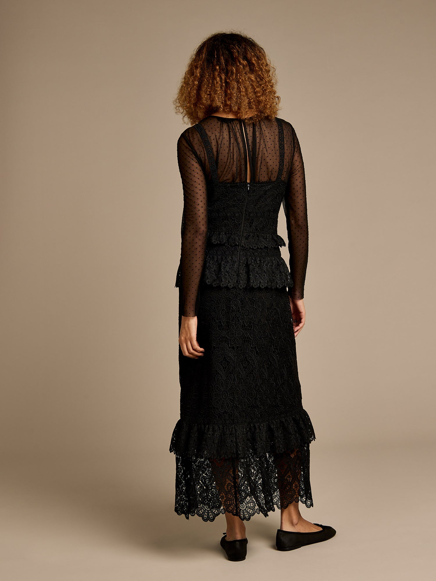 Cowley Black Lace and Dobby Mesh Maxi Dress