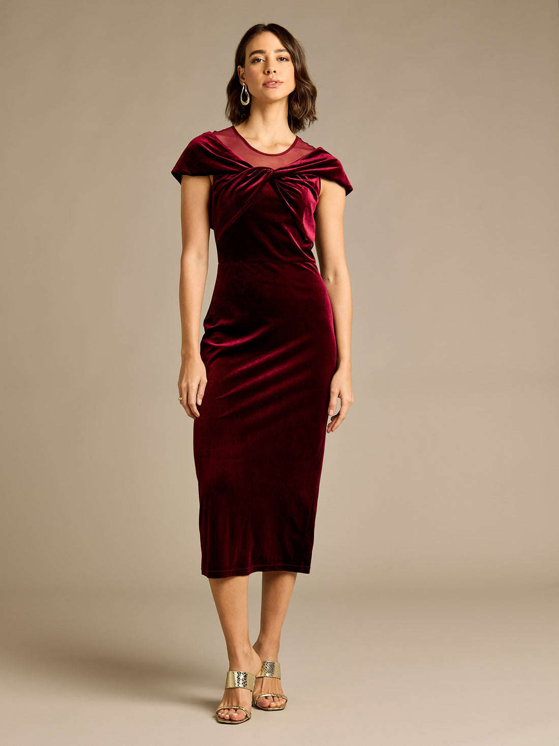 GWD Loveday Burgundy Velvet Off Shoulder Dress