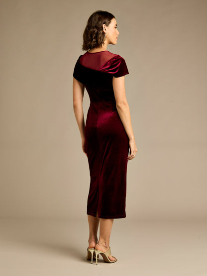 Loveday Burgundy Velvet Off Shoulder Dress