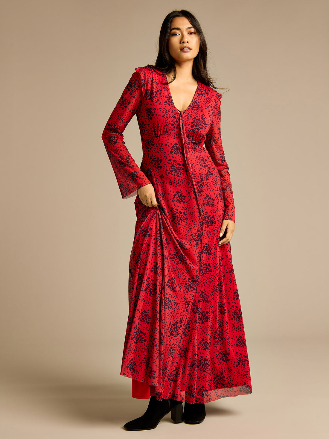 GWD Gracie Red Ditsy Print Dress