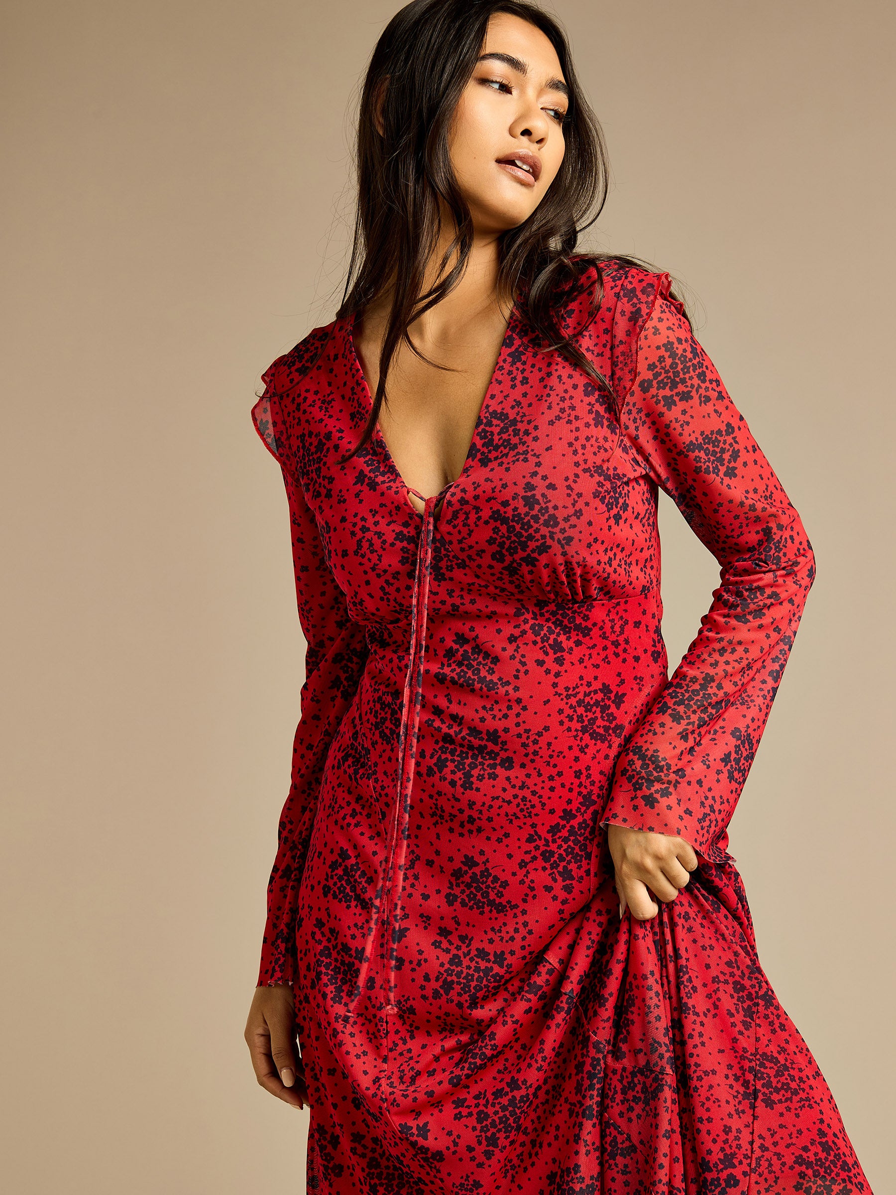 Gracie Red Ditsy Print Dress