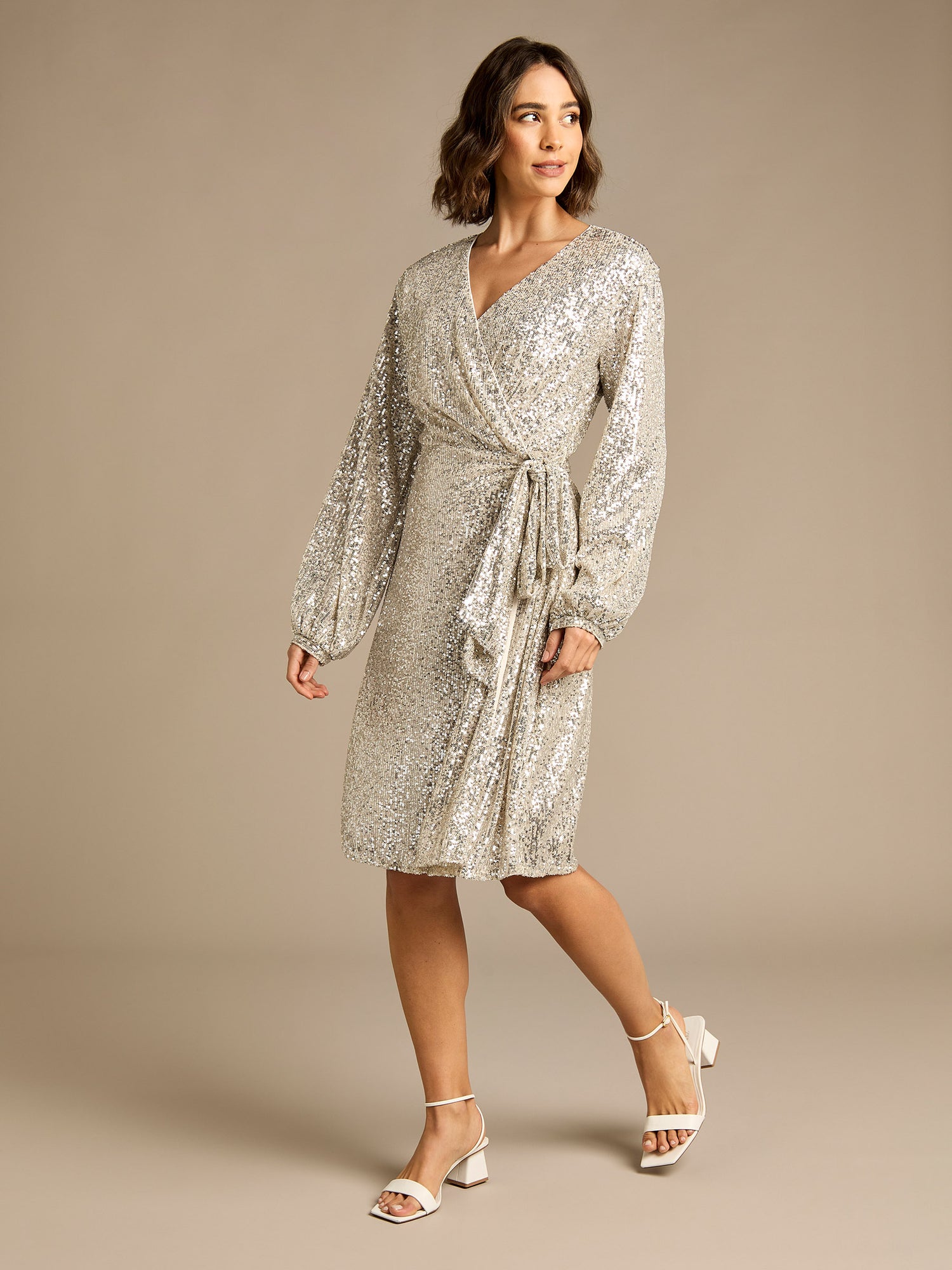 Karinne Silver Sequin Wrap Dress