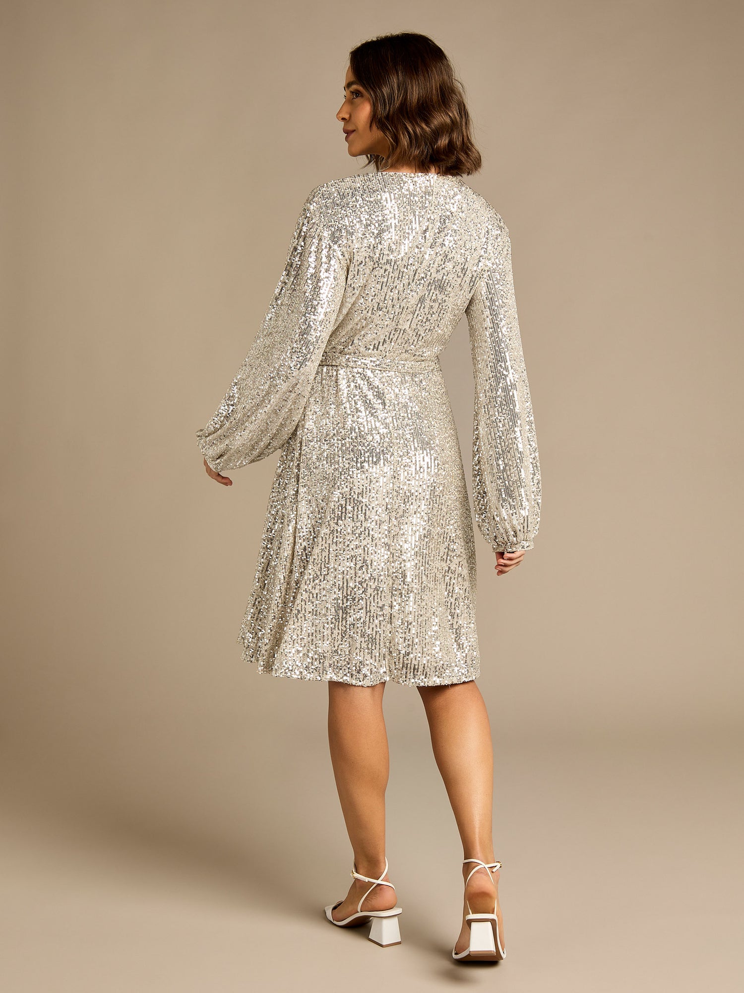 Karinne Silver Sequin Wrap Dress