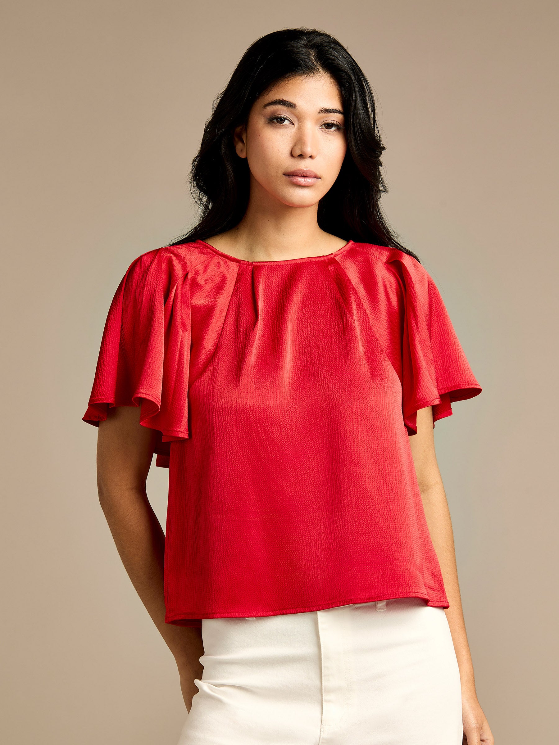 Barie Red Hammered Satin Top