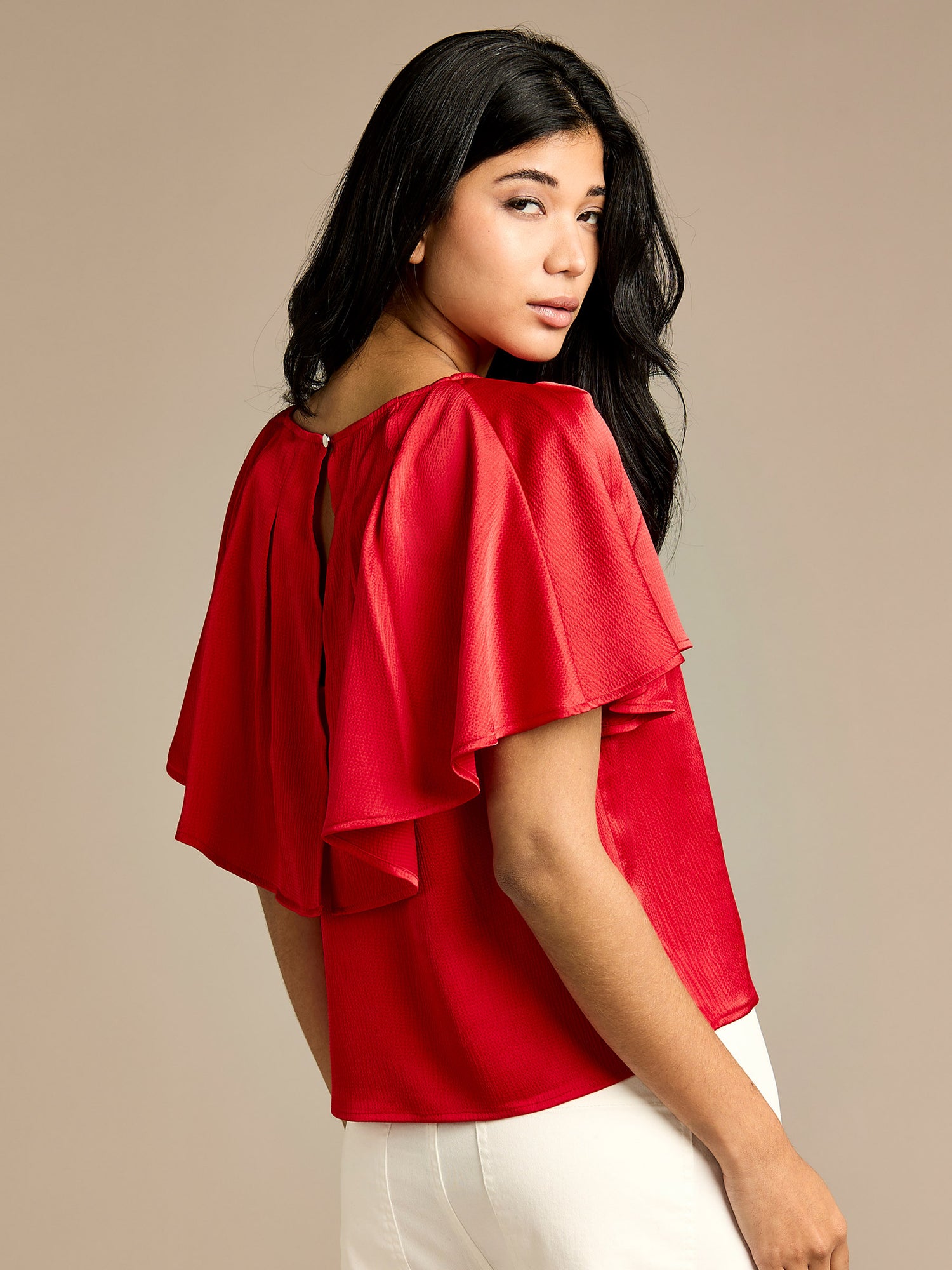 Barie Red Hammered Satin Top