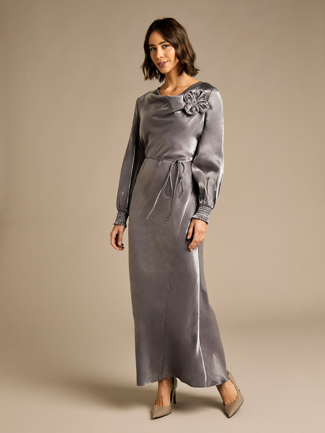 Juliet Metallic Silver Maxi Dress