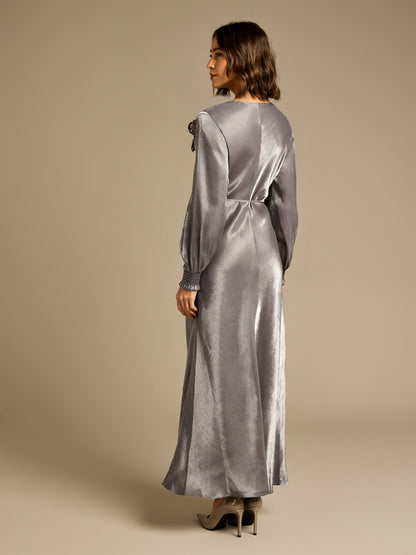 Juliet Metallic Silver Maxi Dress