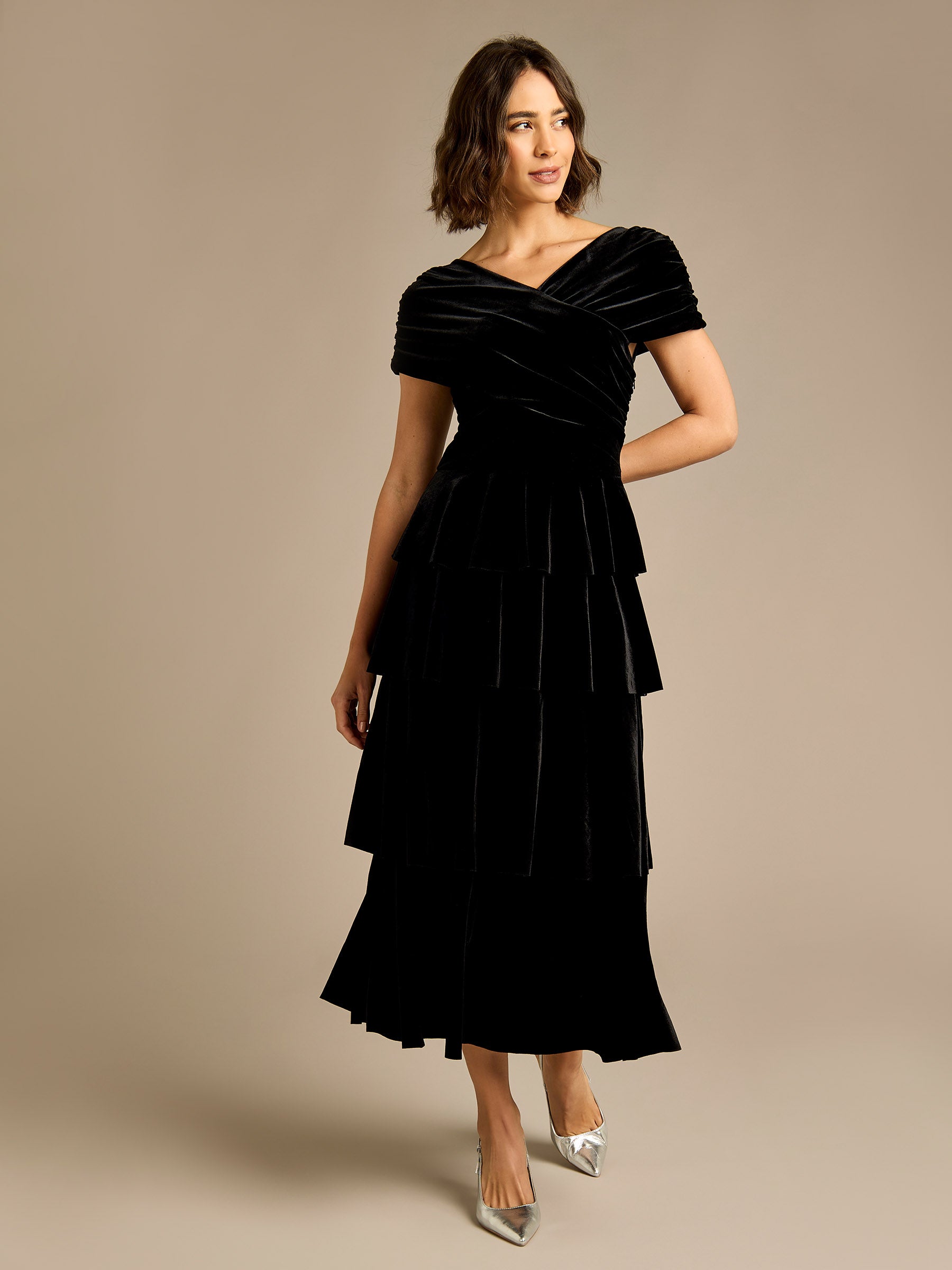 Darcy Black Velvet Off Shoulder Dress