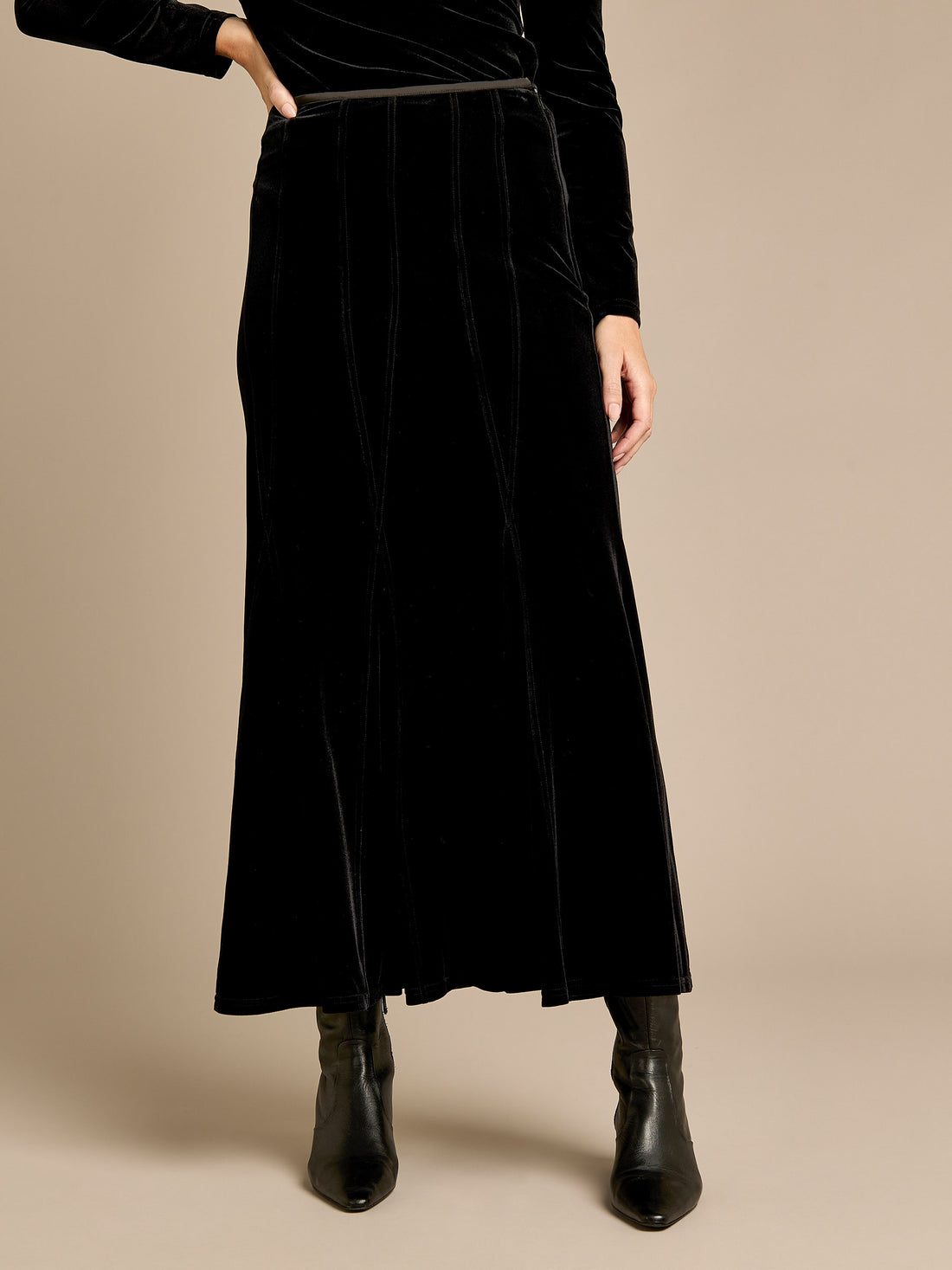 Vienna Black Velvet Maxi Skirt