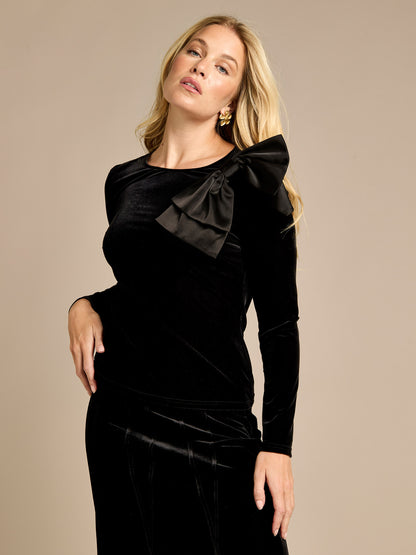 Vienna Black Velvet Oversized Bow Top