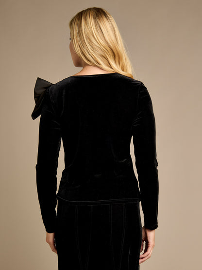 Vienna Black Velvet Oversized Bow Top