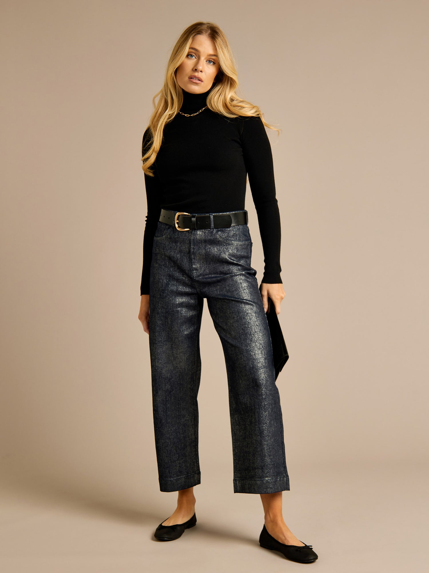 Rydal Indigo Silver Foil Printed Wide Leg Denim Jean