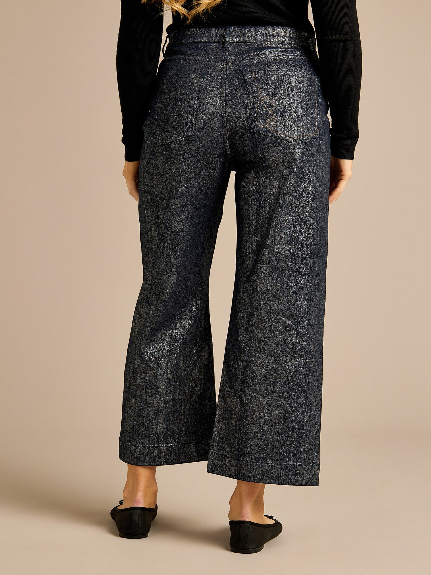 Rydal Indigo Silver Foil Printed Wide Leg Denim Jean