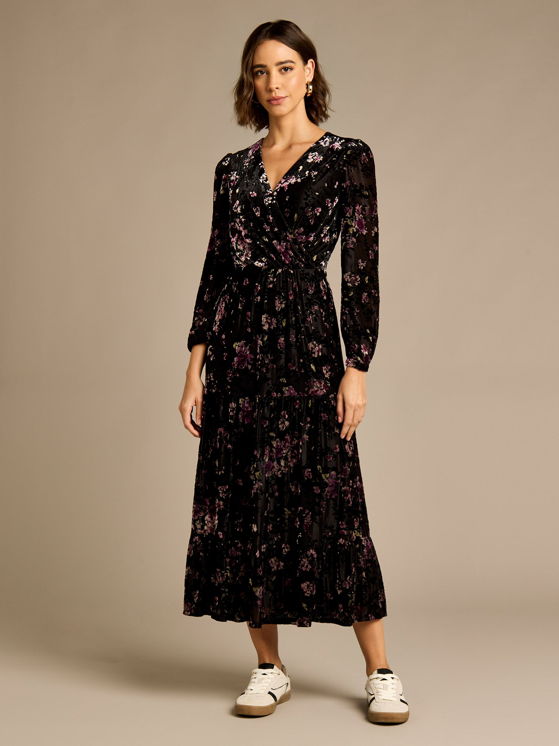 Odell Black Printed Floral Devore Maxi Dress