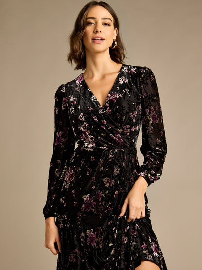 Odell Black Printed Floral Devore Maxi Dress