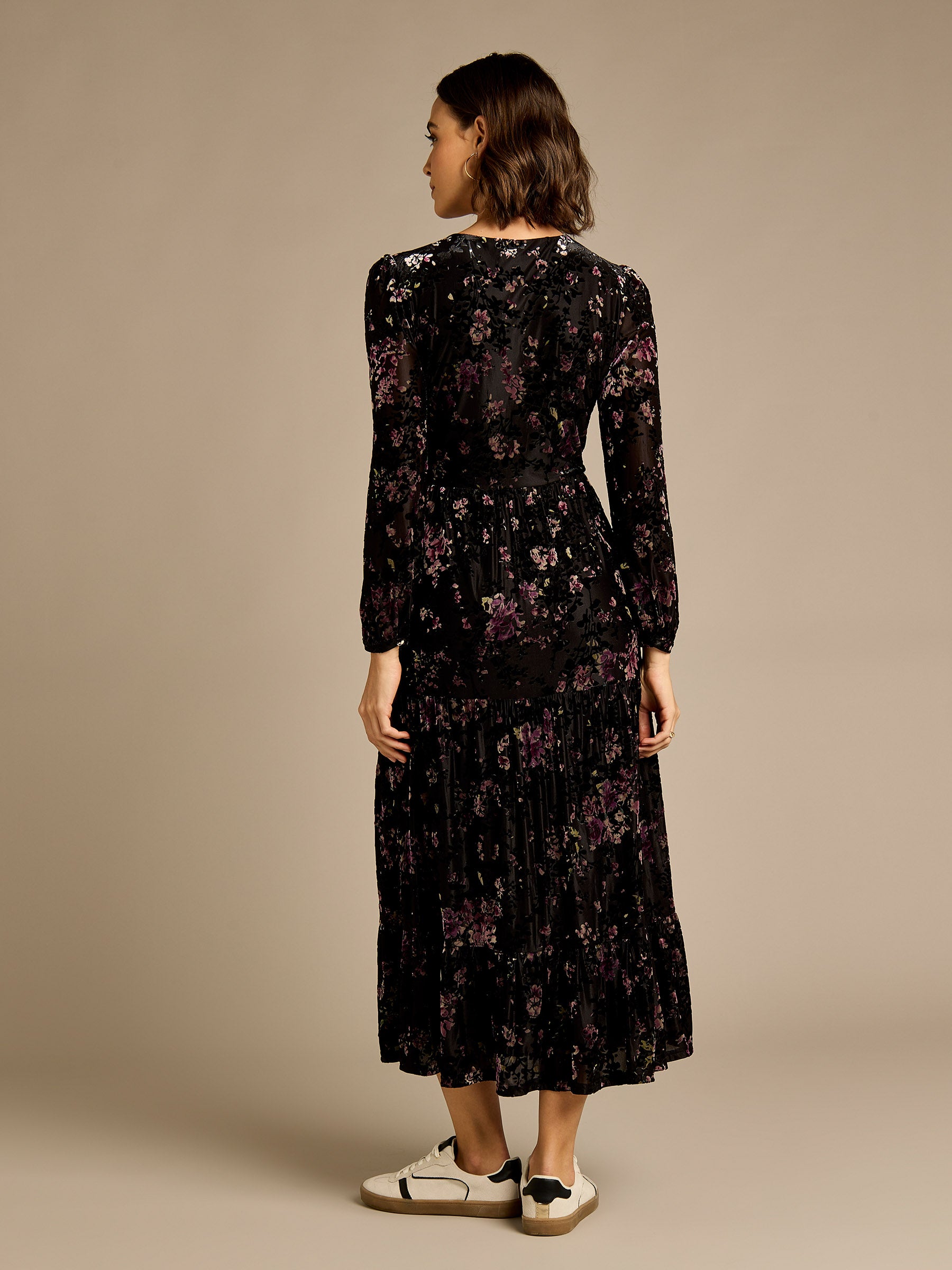 Odell Black Printed Floral Devore Maxi Dress