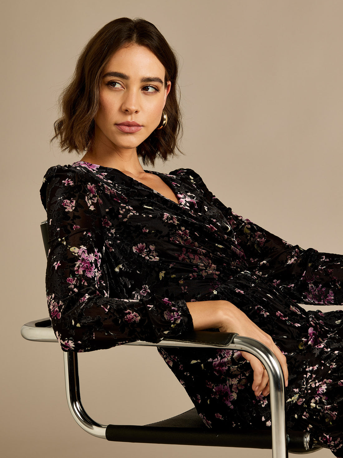 GWD Odell Black Printed Floral Devore Maxi Dress