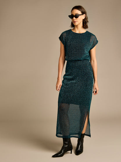 Bria Teal Devore Velvet Midi Dress