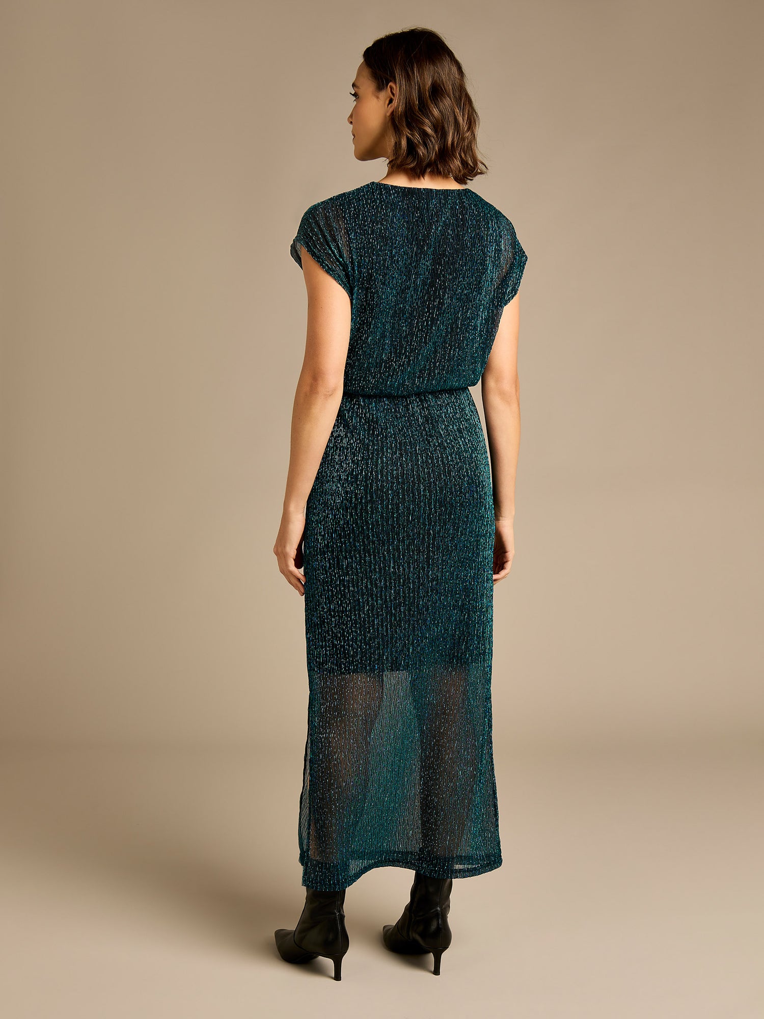 Bria Teal Devore Velvet Midi Dress