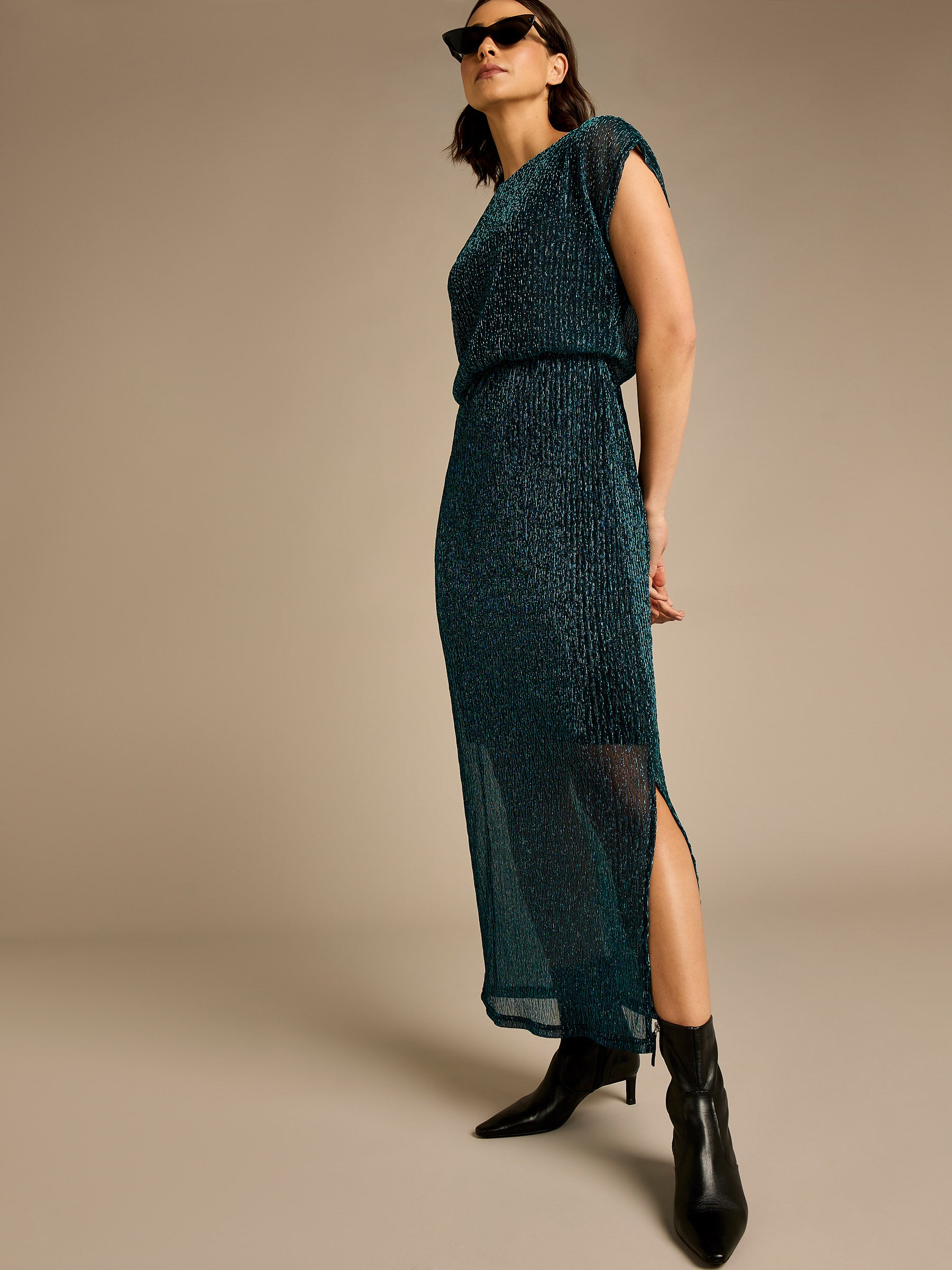 Bria Teal Devore Velvet Midi Dress