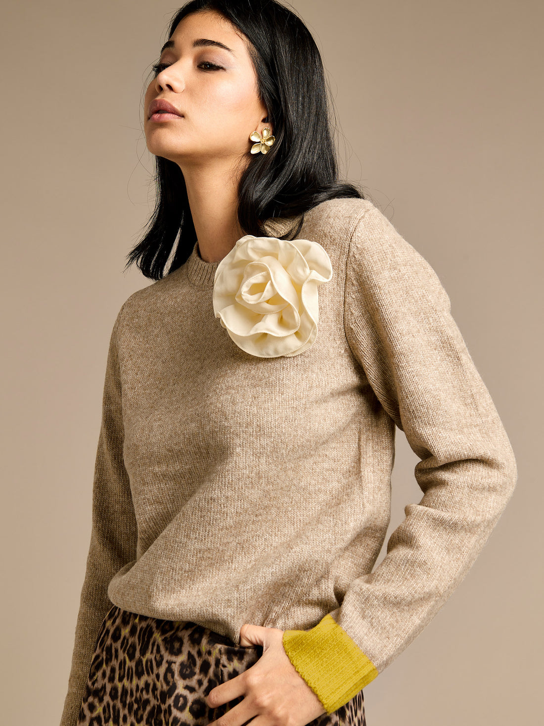 Neave Brown Knit Corsage Jumper | GWD Fashion