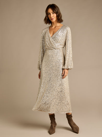 Kitty Silver Sequin Ankle Length Dress