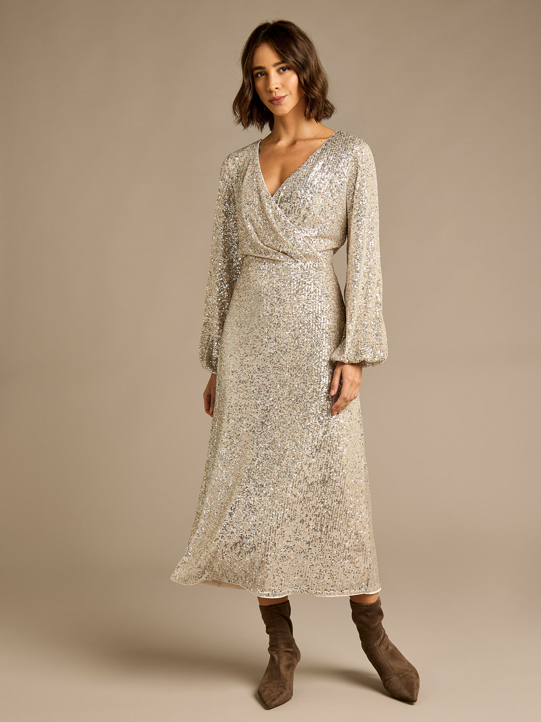 GWD Karinne Silver Sequin Ankle Length Dress