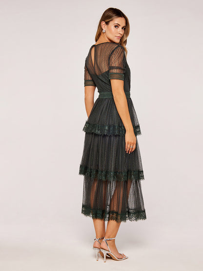 GWD Ariella Green Maxi Lace V-Neck Tiered Dress