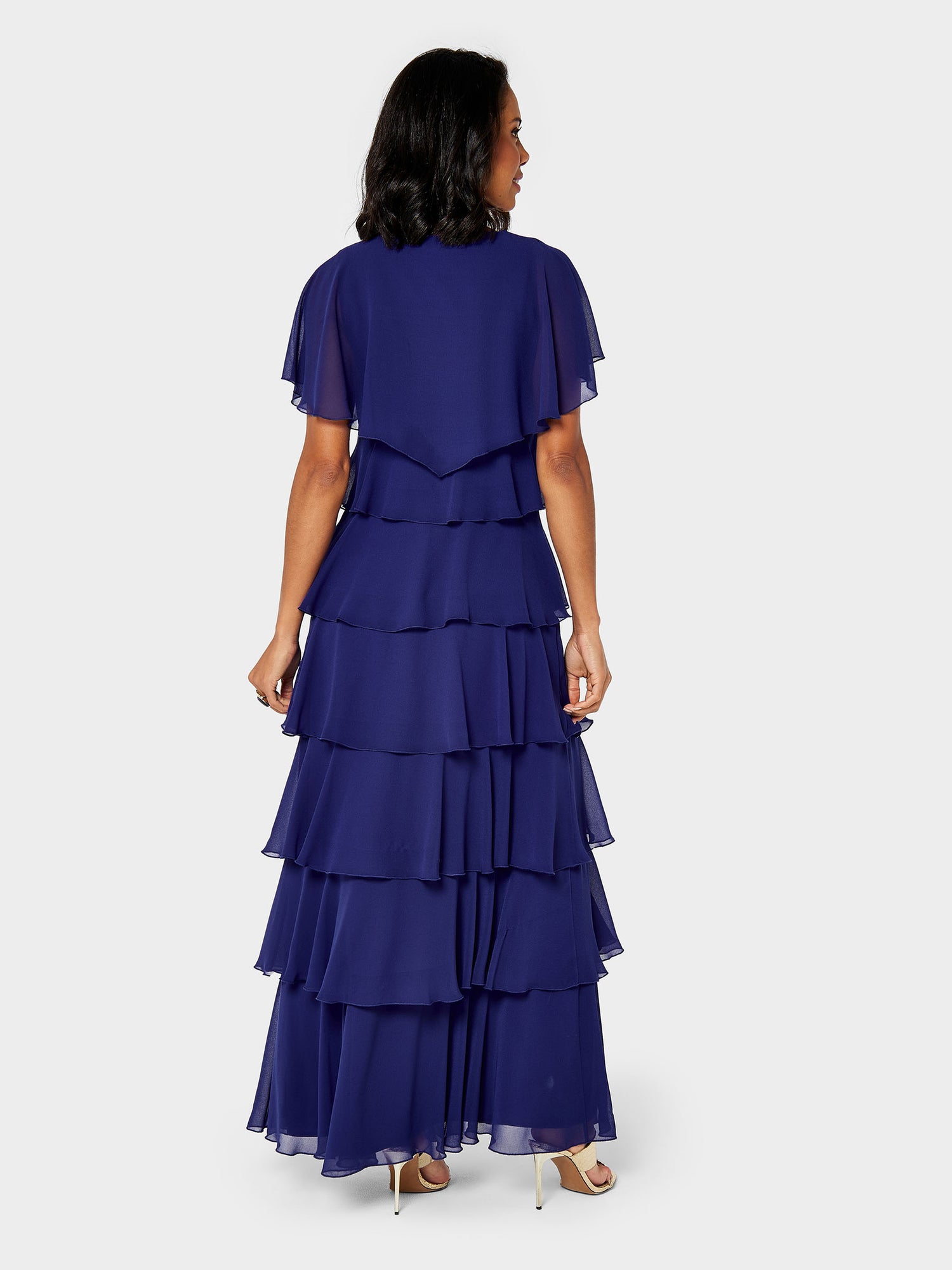 Phoebe Tiered Chiffon Blue Maxi Dress