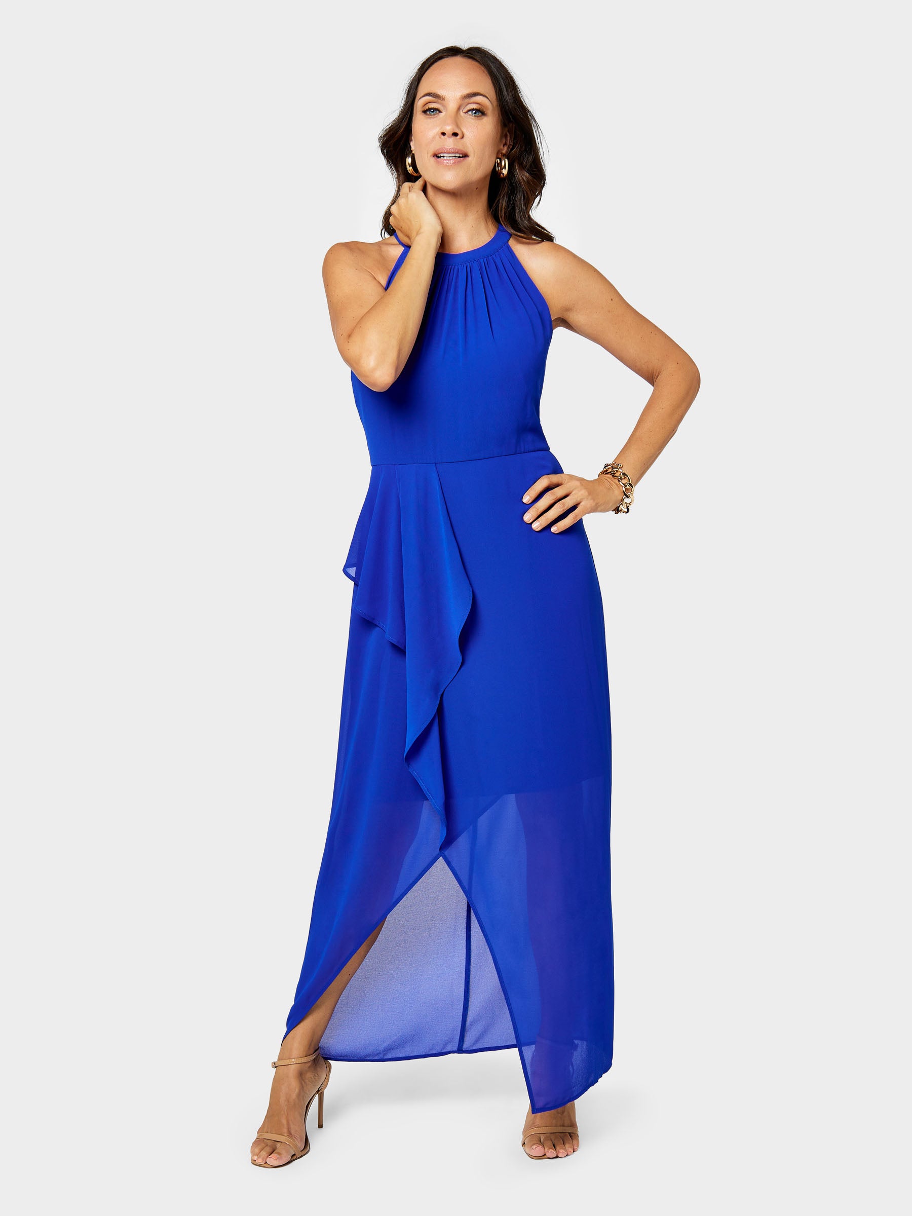 Lotty Halter Neck Cobalt Blue Chiffon Maxi Dress