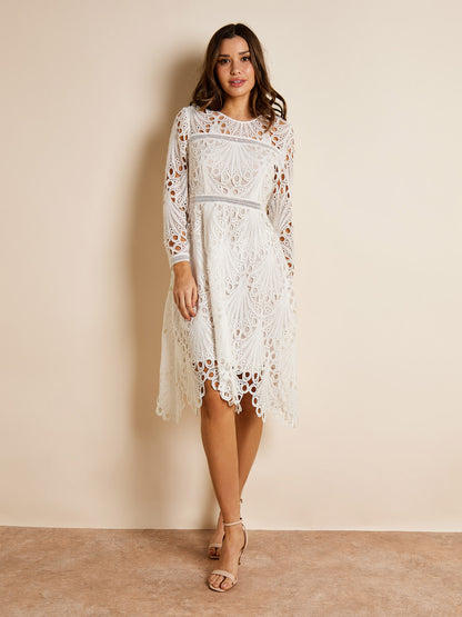 GWD Sheleigh Lace White Knee Length Dress